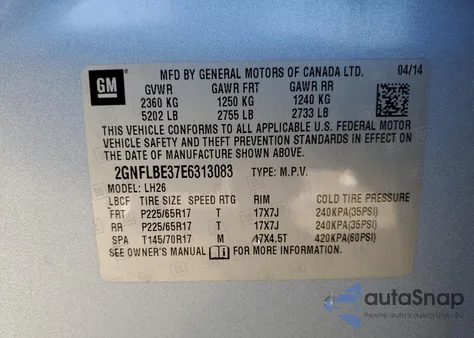 2014 Chevrolet Equinox Lt из США, поврежденный, VIN 2GNFLBE37E6313083